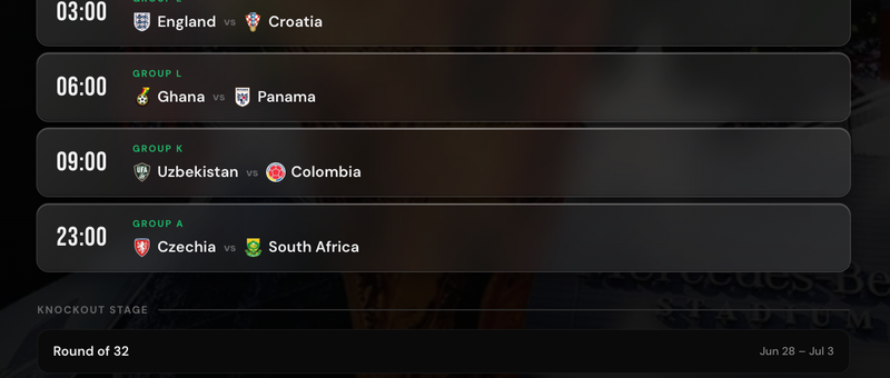 World Cup 2026 match calendar in Bangkok time on KickHub app